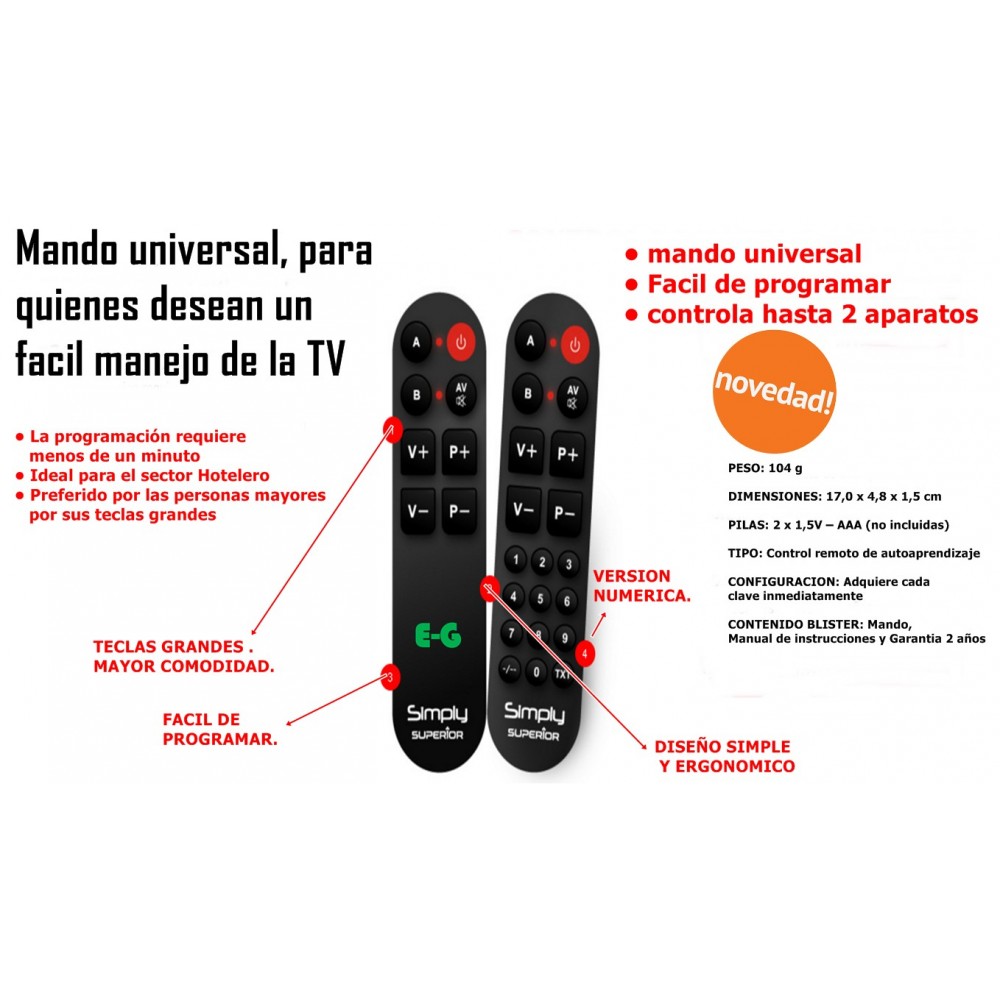 Mando a distancia universal para TV Simple Numérico