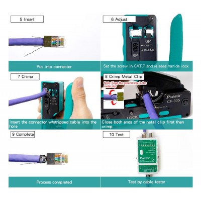 CP-335 Crimpadora modular para conectores RJ11/12 y RJ45 Cat.7/6/5 de Proskit