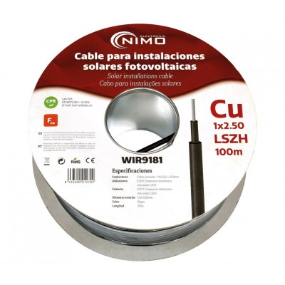 Cable para energía solar Cu-Sn 2,50mm² XLPE LSZH Negro 100m