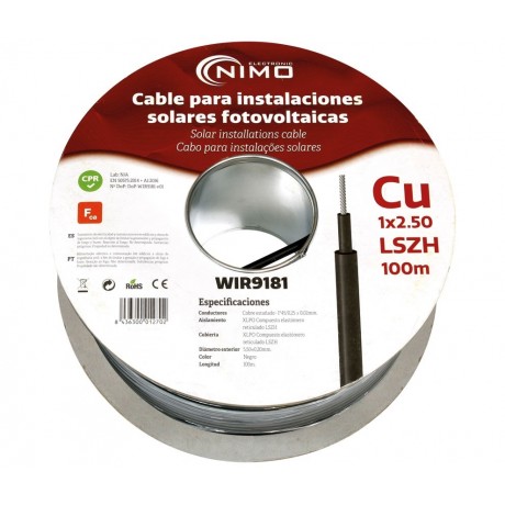 Cable para energía solar Cu-Sn 2,50mm² XLPE LSZH Negro 100m