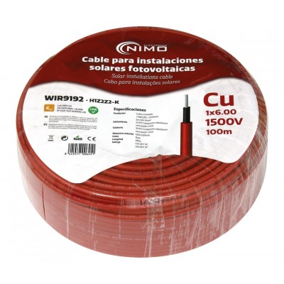 WIR9192 Cable para energía solar Cu-Sn 6.0mm2 Doble capa XLPO Rojo 100m