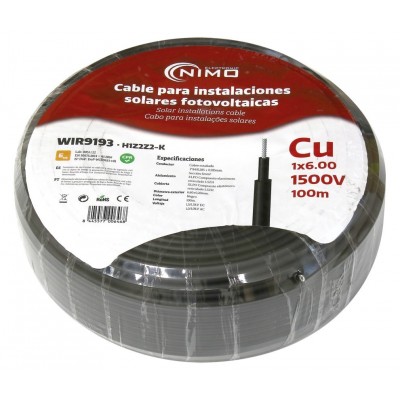 WIR9193 Cable para energía solar Cu-Sn 6.0mm2 Doble capa XLPO Negro 100m