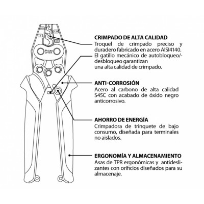 CP-151A Crimpadora de terminales no aislados hasta 4.0mm2 de Proskit