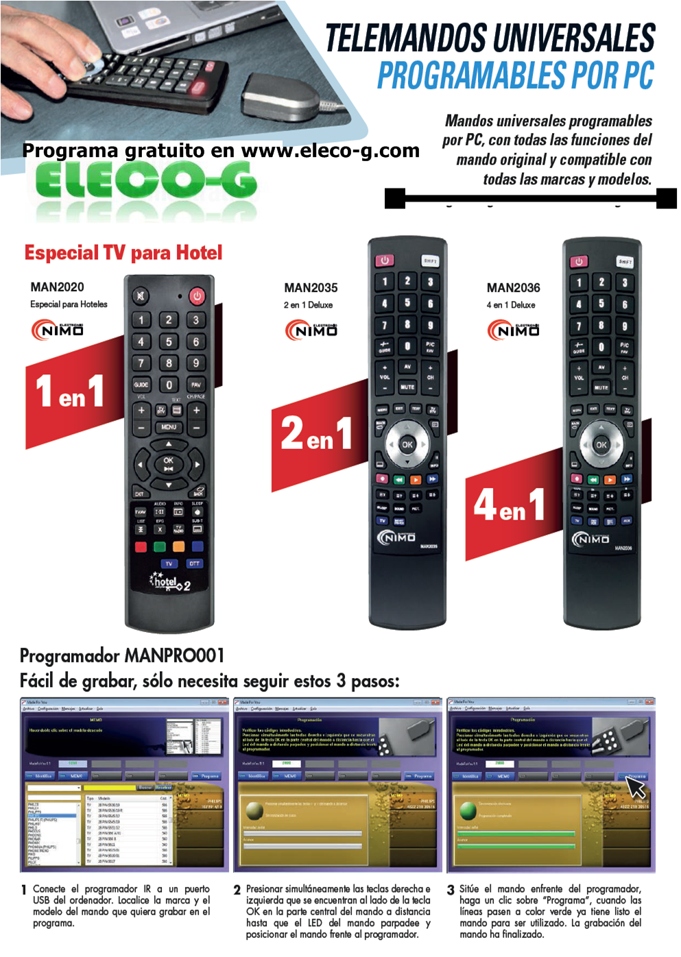 MAN2035 Programador NIMO-GBS para mandos a distancia + Mando programable  por PC (2 en 1) - MANPRO001+ MAN2035